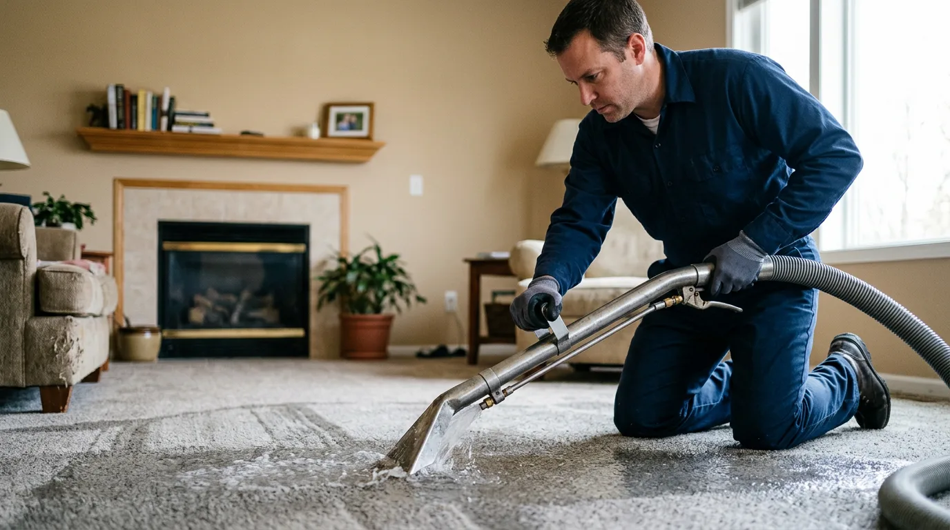 Water damage restoration technician working near Jobstown, NJ